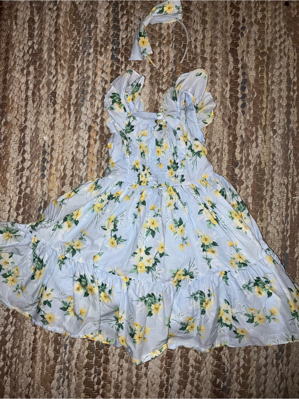Janie and Jack Light Blue Sundress and Headband with Yellow Floral Print